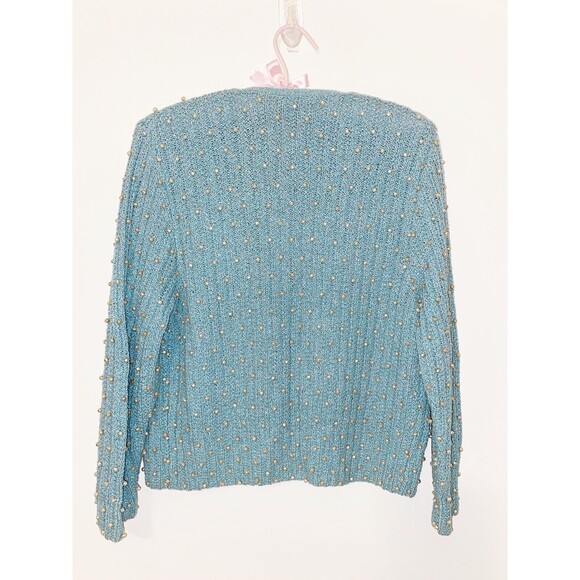 Vintage Handmade Teal Beaded Sweater With Silver Thread Size Small - Picture 5 of 5